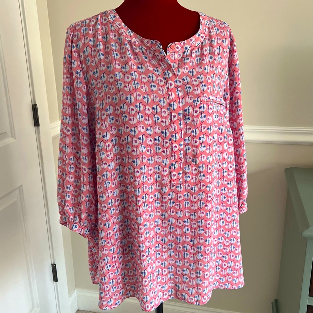 NYDJ chiffon blouse with back pleats